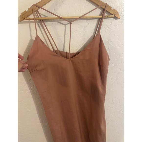 NWT Leith Champagne Bronze T strap V neck Silky Mini Cocktail Dress - Picture 4 of 11